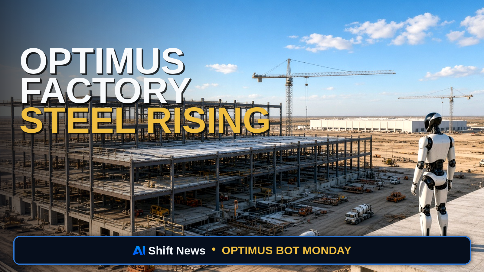 AI Shift News thumbnail for Giga Texas Optimus Factory Steel Frame Nears Completion