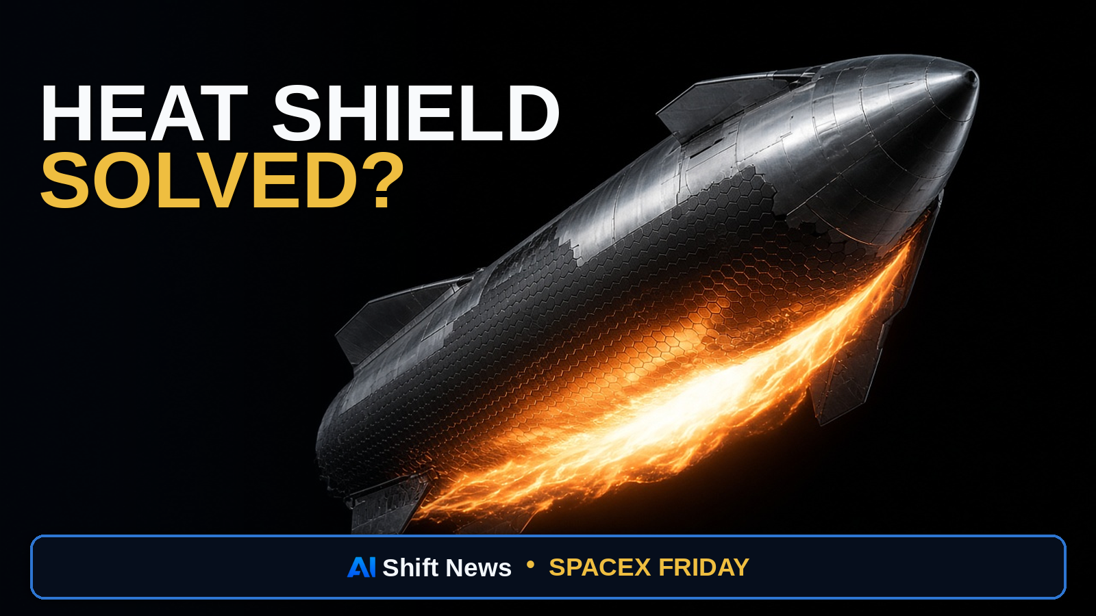 AI Shift News thumbnail for Musk Says Starship’s Heat Shield Problem Is Solved. Flight Data Still Leaves Rapid Reuse Open.