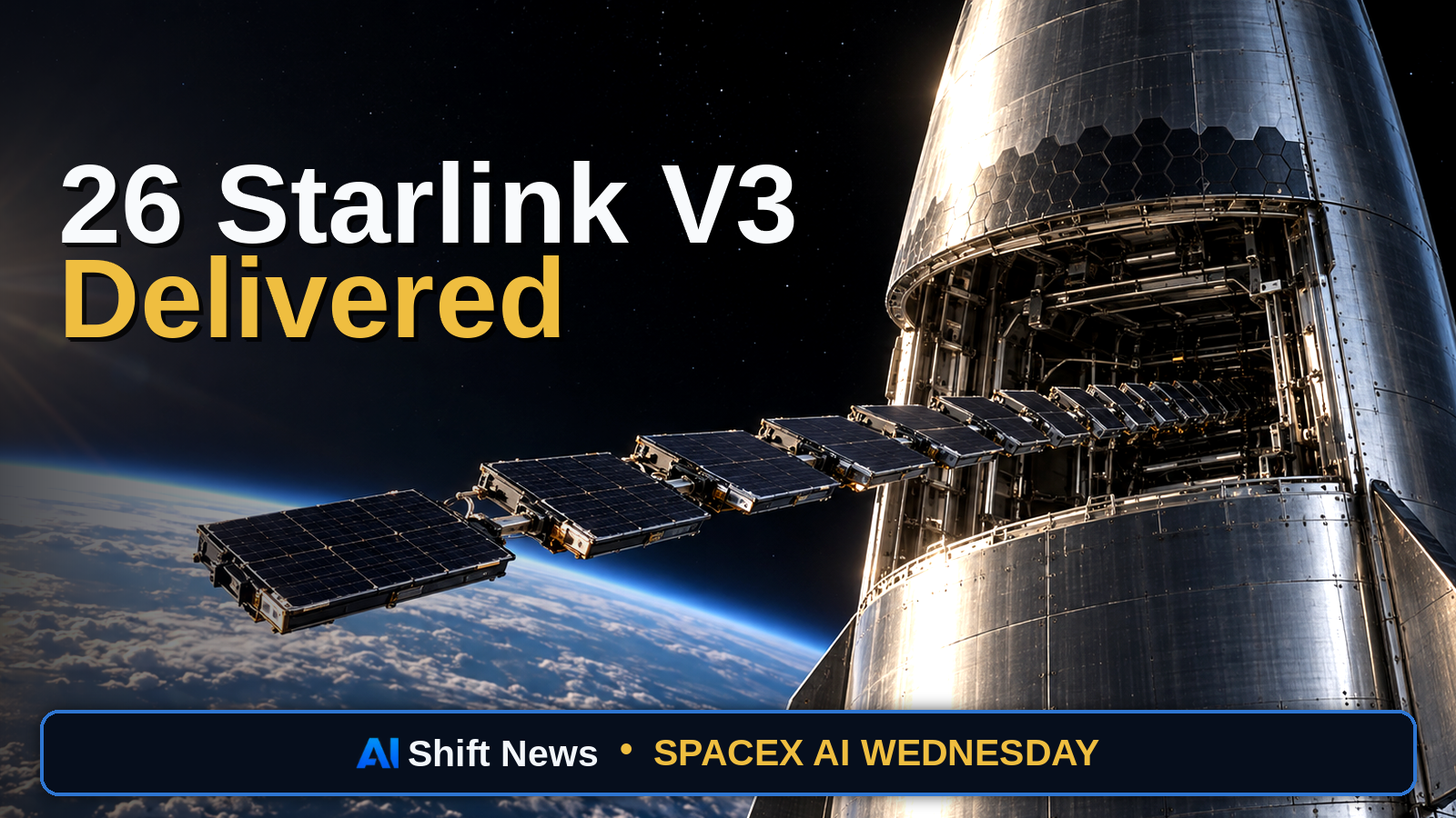 AI Shift News thumbnail for Starlink V3 Deployed on Starship Flight 14