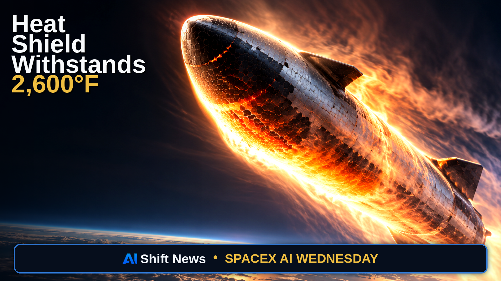 AI Shift News thumbnail for Starship Flight 14 Heat Shield Reentry Test