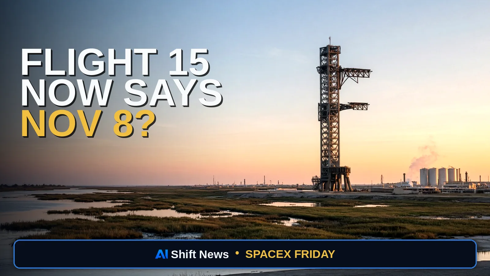 AI Shift News thumbnail for Starship Flight 15 Launch Date: NET Nov 8 on FAA Slides