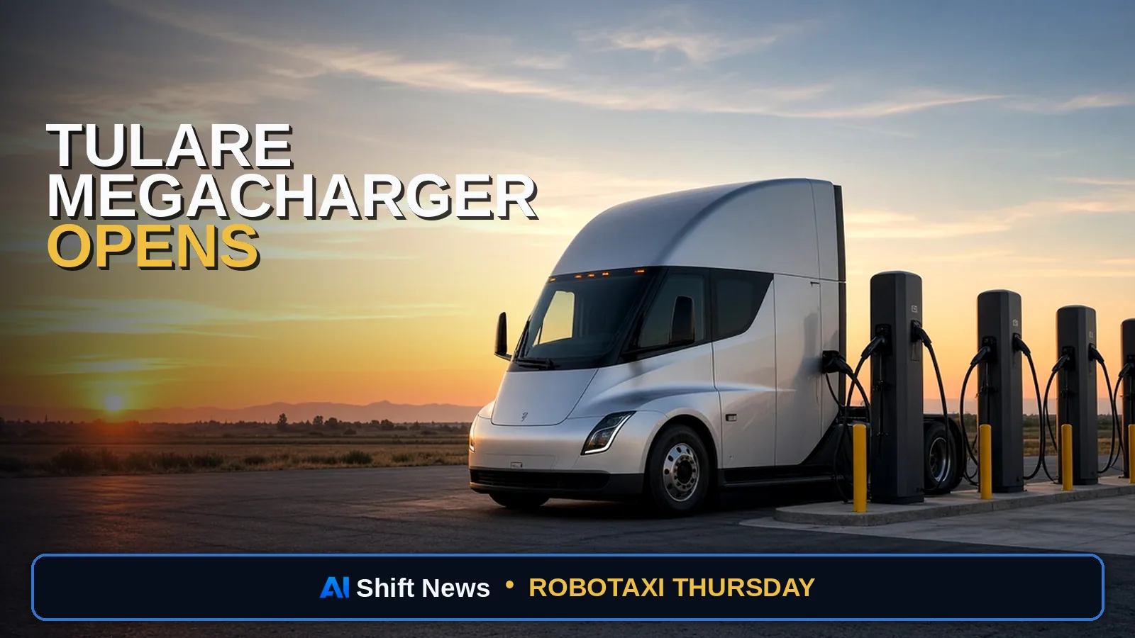 AI Shift News thumbnail for Tesla Megacharger Opens in Tulare; Priestley $0.60/mi