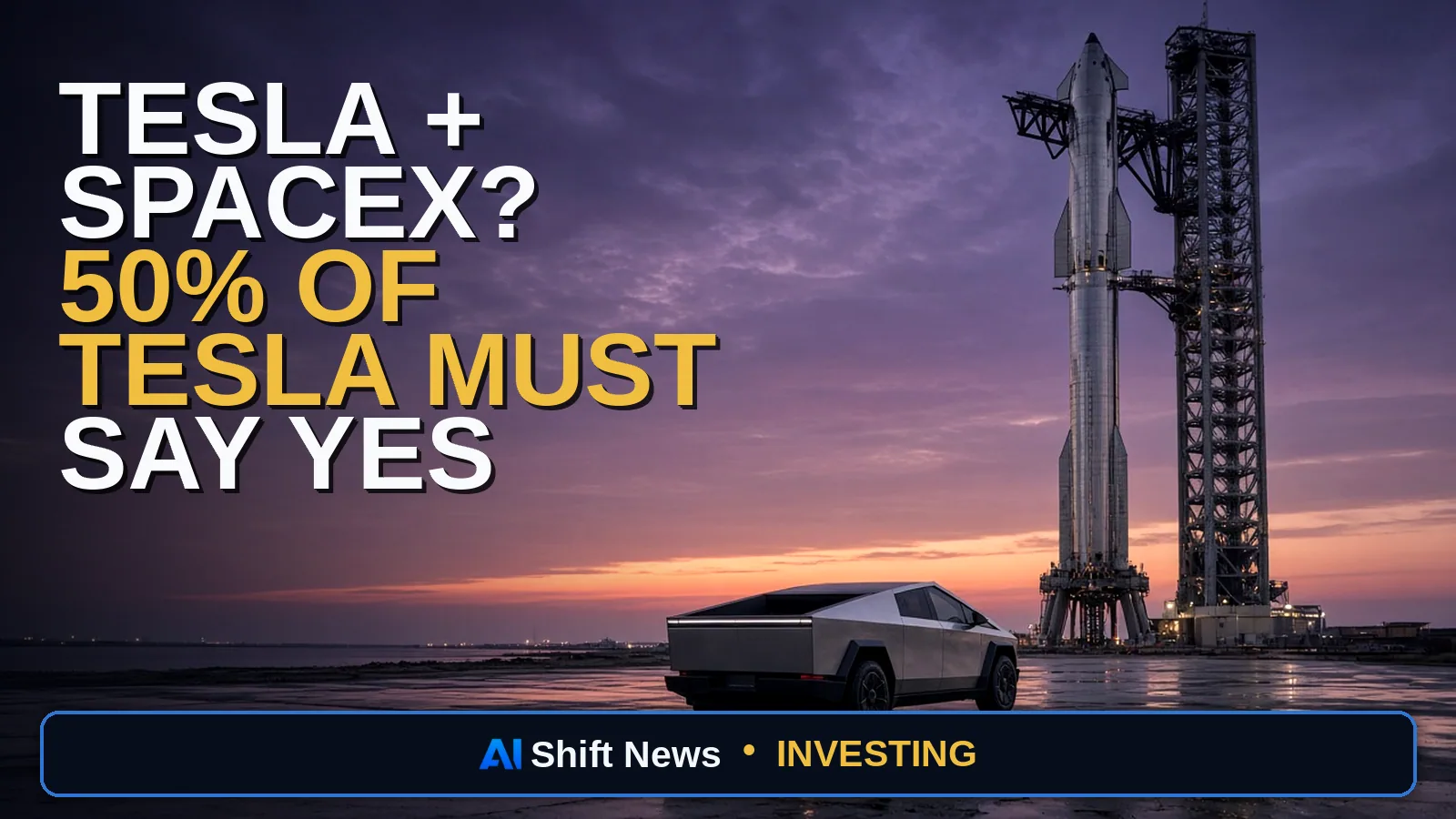 AI Shift News thumbnail for Tesla SpaceX Merger Vote: The 50%-of-All-Shares Hurdle