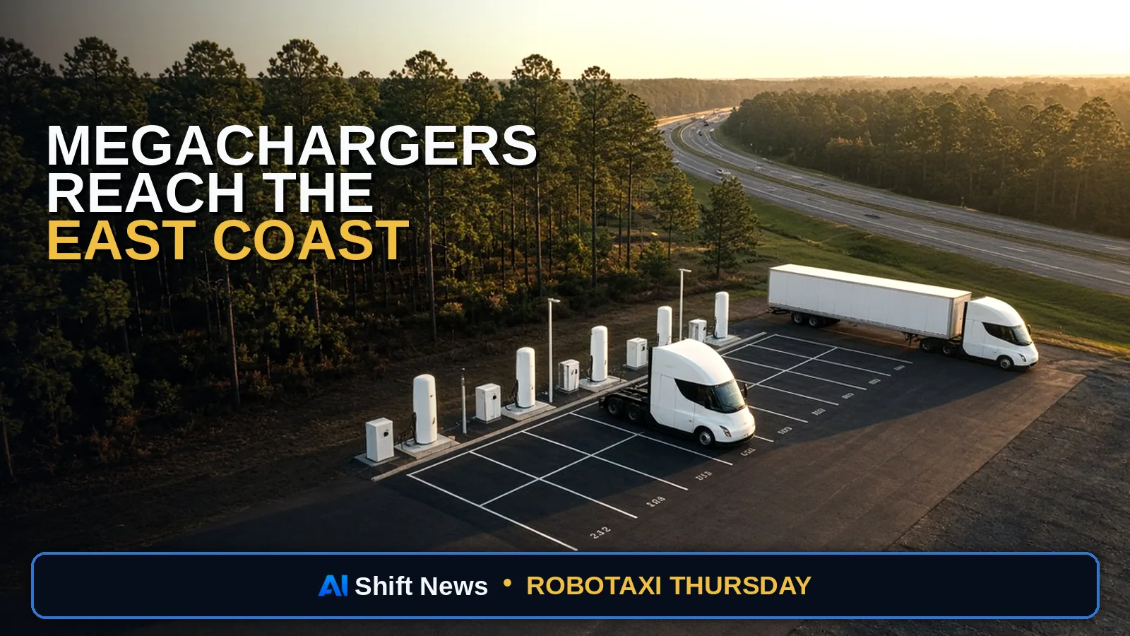AI Shift News thumbnail for Tesla Megacharger Network Reaches the East Coast in Georgia