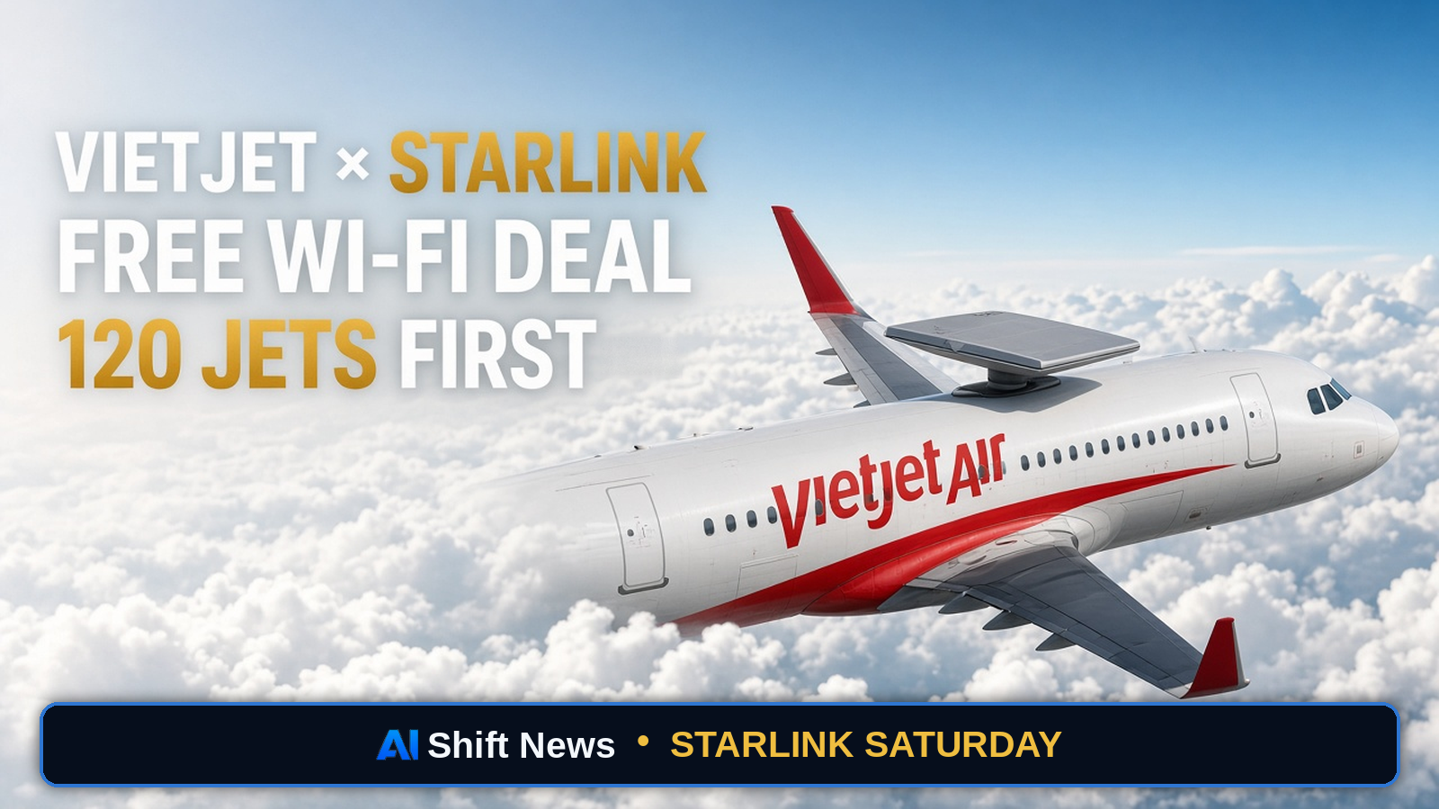 AI Shift News thumbnail for Vietjet Signs Starlink Deal for Free Wi-Fi on 120 Jets